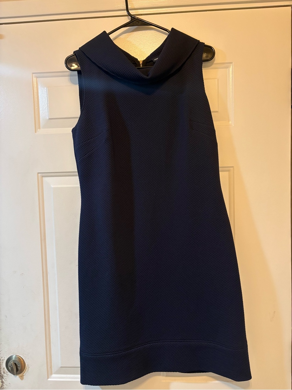 American Living Navy Textured Cowl Neck Shift Dress